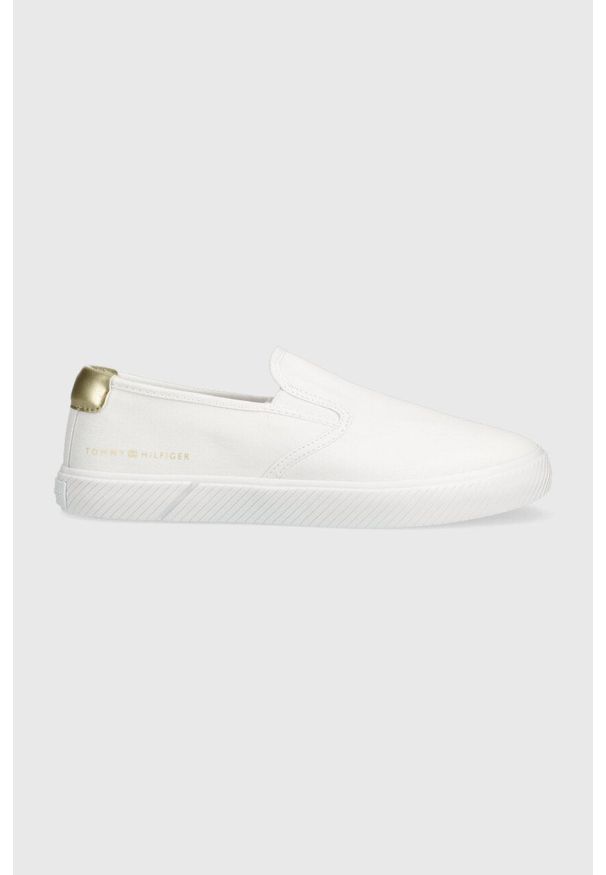 TOMMY HILFIGER - Tommy Hilfiger tenisówki ESSENTIAL SLIP-ON SNEAKER damskie kolor biały FW0FW06956. Zapięcie: bez zapięcia. Kolor: biały. Materiał: bawełna, guma