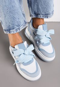 Renee - Niebiesko-Białe Sneakersy na Grubej Podeszwie z Ozdobnymi Sznurówkami Zeldema. Okazja: na co dzień. Zapięcie: sznurówki. Kolor: niebieski. Materiał: jeans #5