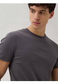 Reserved - T-shirt slim z bawełny pima - ciemnoszary. Kolor: szary. Materiał: bawełna