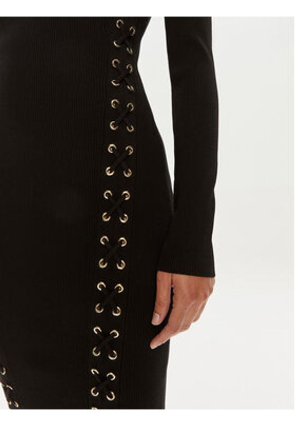 MICHAEL Michael Kors Sukienka dzianinowa Ribbed Stretch Knit Lace-Up MT482FQ5ZV Czarny Slim Fit. Kolor: czarny. Materiał: syntetyk