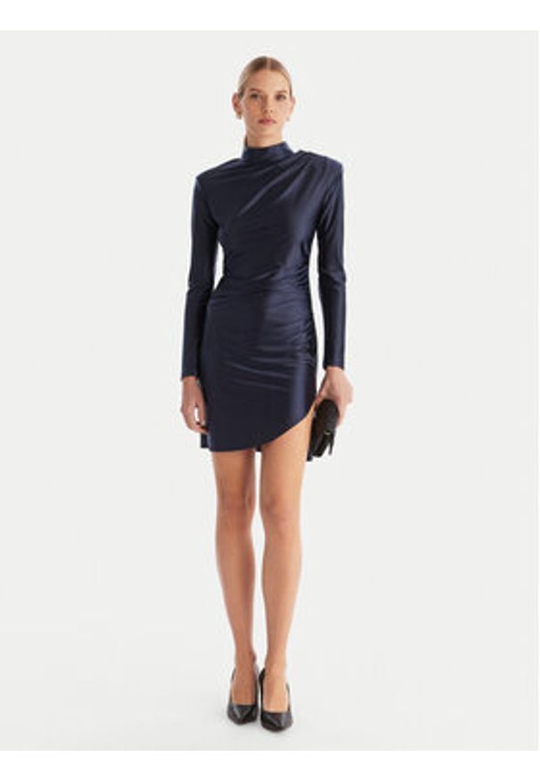 ACCESS FASHION Sukienka koktajlowa 54-3037-170 Granatowy Slim Fit. Kolor: niebieski. Materiał: syntetyk. Styl: wizytowy