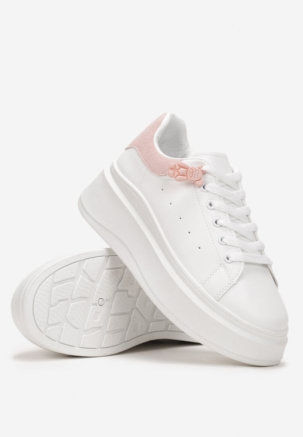 Renee - Biało-Różowe Sneakersy przed Kostkę na Platformie Phani. Wysokość cholewki: przed kostkę. Kolor: biały. Obcas: na platformie