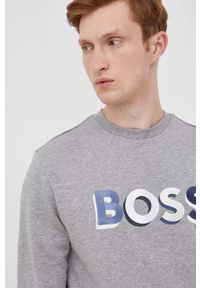 BOSS bluza bawełniana BOSS CASUAL 50466690 męska kolor szary z aplikacją. Okazja: na co dzień. Kolor: szary. Materiał: bawełna. Wzór: aplikacja. Styl: casual #2