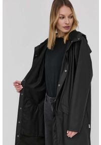 Rains kurtka 12020 Long Jacket kolor czarny przejściowa 12020.01-Black. Okazja: na co dzień. Kolor: czarny. Materiał: materiał. Styl: casual #9