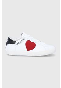 Love Moschino buty skórzane kolor biały. Nosek buta: okrągły. Zapięcie: sznurówki. Kolor: biały. Materiał: skóra. Obcas: na obcasie. Wysokość obcasa: niski