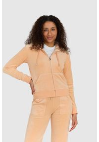 Juicy Couture - JUICY COUTURE Klasyczna welurowa rozpinana bluza damska dresowa robertson, Rozmiar M. Kolor: pomarańczowy. Materiał: welur, dresówka. Styl: klasyczny