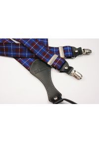 His Story - Chabrowo-Bordowe Szerokie Szelki Męskie, Skóra Naturalna -HIS STORY- Stylowe, w Kratkę. Kolor: niebieski, czerwony, wielokolorowy. Materiał: guma, skóra. Wzór: kratka #3