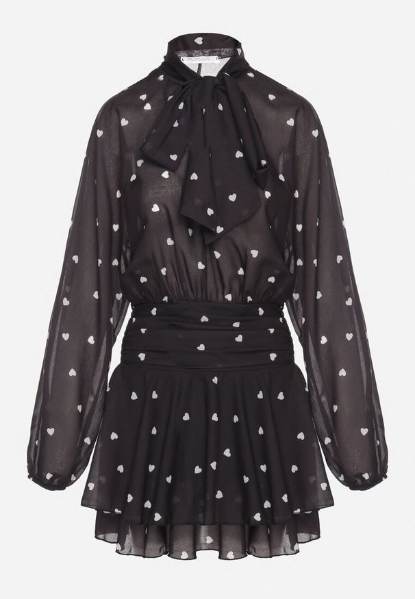 Born2be - Czarna Rozkloszowana Sukienka z Rękawami Typu Nietoperz i Wiązaniem Miriviela. Okazja: na co dzień. Kolor: czarny. Materiał: jeans. Typ sukienki: proste. Styl: casual, klasyczny