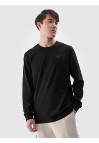 4f - 4F Longsleeve regular gładki męski - czarny S. Okazja: na co dzień. Kolor: czarny. Materiał: dzianina, bawełna, jersey. Długość rękawa: długi rękaw. Długość: długie. Wzór: gładki. Styl: klasyczny, sportowy, casual