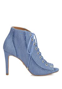 Kazar - Niebieskie botki peep toe. Nosek buta: otwarty. Zapięcie: pasek. Kolor: niebieski. Materiał: tkanina, jeans, skóra. Styl: elegancki #1