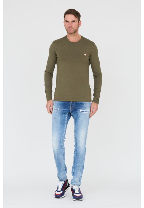 Guess - GUESS Zielony męski longsleeve Core Tee, Rozmiar S. Kolor: zielony. Długość rękawa: długi rękaw