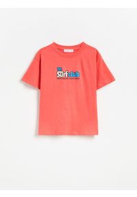 Reserved - Bawełniany t-shirt z nadrukiem - pomarańczowy. Kolor: pomarańczowy. Materiał: bawełna. Wzór: nadruk #1