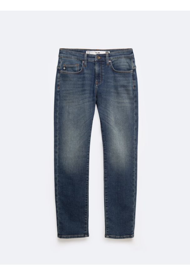 Big-Star - Jeansy męskie dopasowane z przetarciami granatowe Terry 541. Okazja: na co dzień. Stan: obniżony. Kolor: niebieski. Styl: casual