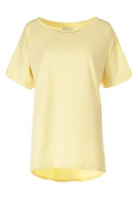 Born2be - Żółty T-shirt Ammi. Kolor: żółty. Materiał: bawełna, dzianina, elastan. Długość rękawa: krótki rękaw. Długość: krótkie