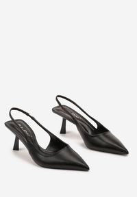 Renee - Czarne Wsuwane Sandały Sling-Back na Kaczuszce ze Szpiczastym Noskiem Oxena. Okazja: na co dzień. Nosek buta: szpiczasty. Zapięcie: bez zapięcia. Kolor: czarny. Materiał: jeans. Obcas: na szpilce. Styl: casual, elegancki, wizytowy. Wysokość obcasa: średni #5