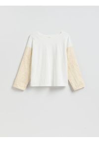 Reserved - Bawełniany longsleeve - biały. Kolor: biały. Materiał: bawełna. Długość rękawa: długi rękaw #1