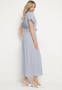 Born2be - Niebieska Koszulowa Sukienka z Lnem Wiskozą i Paskiem Lenaviel. Okazja: na co dzień. Kolor: niebieski. Materiał: len, wiskoza. Typ sukienki: koszulowe. Styl: klasyczny, casual #3