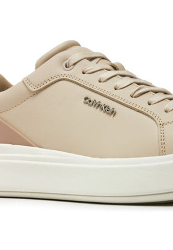 Calvin Klein Sneakersy Low Top Lace Up W/ Stripe HM0HM01494 Beżowy. Kolor: beżowy. Materiał: skóra