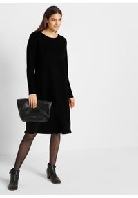 bonprix - Sukienka dzianinowa basic z bawełny z recyklingu. Kolor: czarny. Materiał: dzianina, bawełna. Długość rękawa: długi rękaw. Długość: midi #2