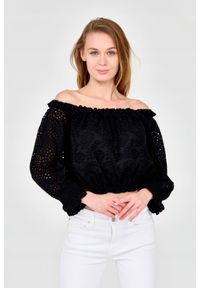 Guess - GUESS Damski czarny crop top, Rozmiar S. Kolor: czarny. Materiał: bawełna #4