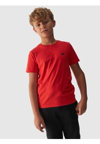 4f - 4F T-shirt gładki chłopięcy - pomarańczowy 134 (8-9 lat). Okazja: na co dzień. Kolor: pomarańczowy. Materiał: bawełna, jersey, dzianina. Długość rękawa: krótki rękaw. Długość: krótkie. Wzór: gładki. Sezon: lato. Styl: sportowy, casual