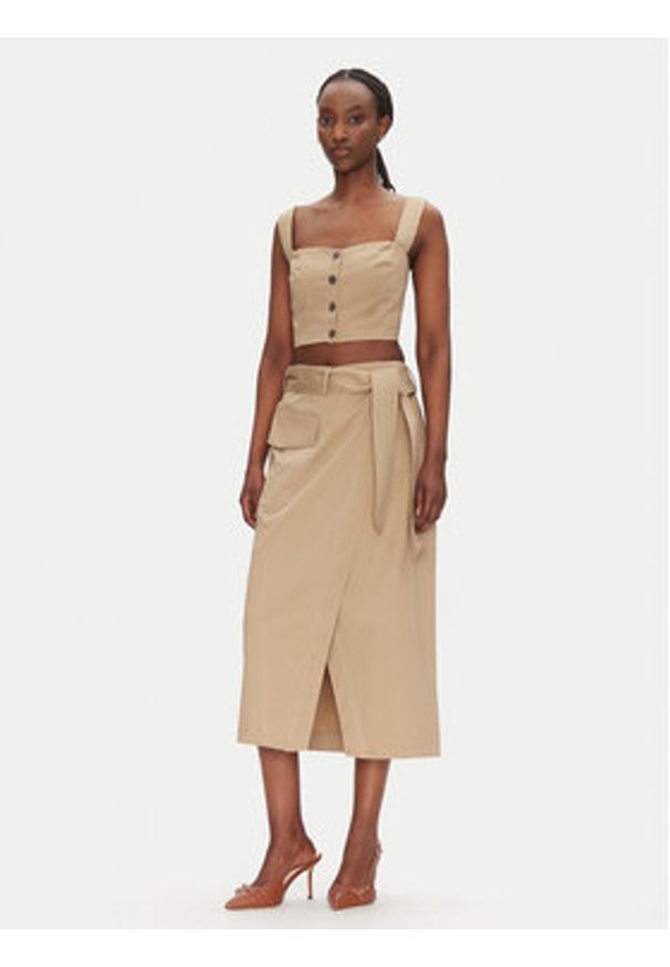 ACCESS FASHION Top 53-2216-502 Beżowy Slim Fit. Kolor: beżowy. Materiał: bawełna