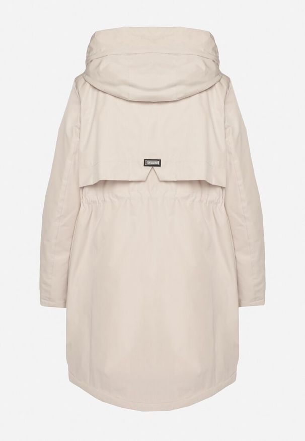 Born2be - Jasnobeżowa Klasyczna Kurtka Parka z Kapturem i Ściągaczem w Talii Tulasira. Okazja: na co dzień. Typ kołnierza: kaptur. Kolor: beżowy. Materiał: jeans. Styl: klasyczny
