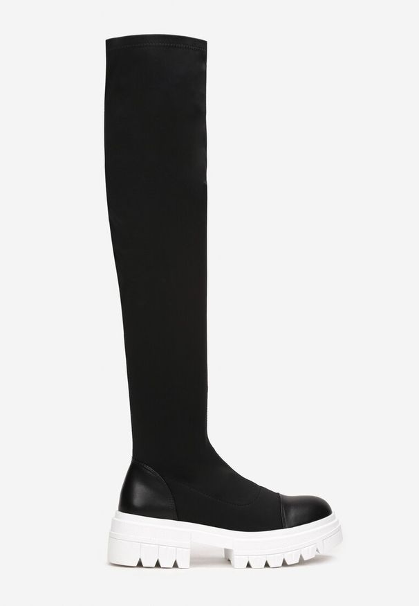 Renee - Czarno-Białe Kozaki za Kolano z Elastyczną Cholewką Penthiche. Wysokość cholewki: za kolano. Zapięcie: zamek. Kolor: czarny. Materiał: materiał. Szerokość cholewki: normalna