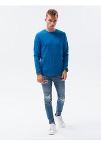 Ombre Clothing - Longsleeve męski bez nadruku L138 - niebieski - XL. Kolor: niebieski. Materiał: bawełna. Długość rękawa: długi rękaw. Styl: klasyczny #4