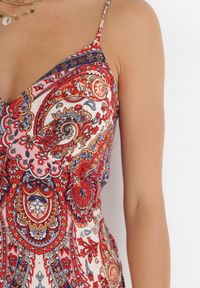 Born2be - Czerwona Sukienka Maxi na Cienkich Ramiączkach z Cienkimi Gumkami na Plecach Ophintha. Kolor: czerwony. Materiał: tkanina. Długość rękawa: na ramiączkach. Długość: maxi #3