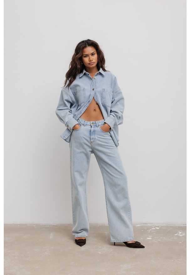 Marsala - Spodnie o prostym kroju w kolorze LIGHT BLUE - REFLECT-L. Okazja: na co dzień. Materiał: jeans, denim, tkanina. Wzór: haft, aplikacja. Styl: klasyczny, casual, elegancki