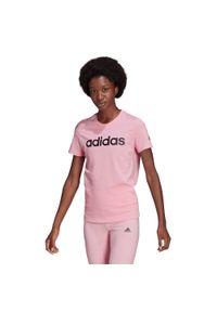 Koszulka z krótkim rękawem Damska Adidas Loungewear Essentials Slim Logo Różowy. Kolor: różowy, wielokolorowy, czarny. Długość rękawa: krótki rękaw. Długość: krótkie. Sport: fitness #1