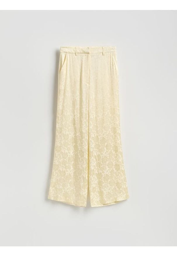 Reserved - Wzorzyste spodnie z wiskozy - jasnożółty. Kolor: żółty. Materiał: wiskoza