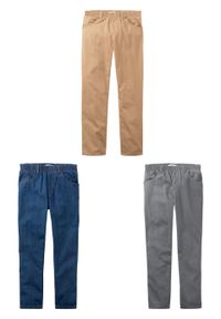 Spodnie chłopięce z gumką w talii (3 pary w opak.), Loose Fit bonprix dymny szary + cappuccino+ niebieski "stone". Kolor: szary #5