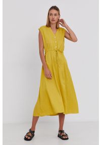 Answear Lab Sukienka kolor żółty midi prosta. Okazja: na co dzień. Kolor: żółty. Materiał: tkanina. Typ sukienki: proste. Styl: wakacyjny. Długość: midi #1