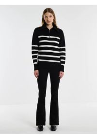 Big-Star - Sweter damski w czarno-białe paski rozpinany z dodatkiem kaszmiru Stripalia 906. Kolor: czarny. Materiał: kaszmir. Wzór: paski. Sezon: lato. Styl: klasyczny, elegancki #4