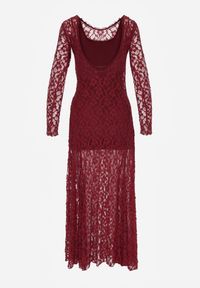 Born2be - Bordowa Koronkowa Sukienka Taliowana z Odkrytymi Plecami Talifera. Kolor: czerwony. Materiał: koronka. Długość rękawa: na ramiączkach. Wzór: koronka. Styl: klasyczny, elegancki #2