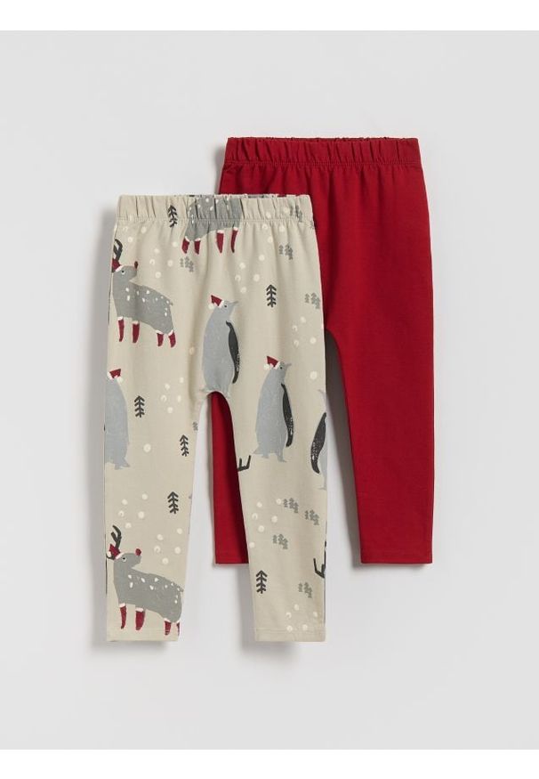 Reserved - Bawełniane legginsy 2 pack - beżowy. Kolor: beżowy. Materiał: bawełna