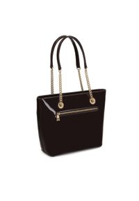 Kazar - Elegancka ciemnobrązowa lakierowana torebka z brelokiem. Kolor: brązowy. Dodatki: z breloczkiem. Materiał: lakierowane, skórzane. Styl: elegancki #2