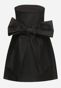 Born2be - Czarna Taliowana Brokatowa Sukienka Bez Ramiączek Ozdobiona Kokardą Salithlin. Okazja: na imprezę. Typ kołnierza: kokarda. Kolor: czarny. Długość rękawa: bez ramiączek. Wzór: aplikacja. Styl: klasyczny, elegancki #7