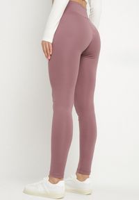 Born2be - Fioletowe Legginsy z Wysokim Stanem i Gumką w Pasie Bloelia. Stan: podwyższony. Kolor: fioletowy. Wzór: gładki #3