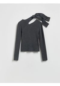 Reserved - Sweter z asymetrycznym wiązaniem - ciemnoszary. Kolor: szary. Materiał: wełna
