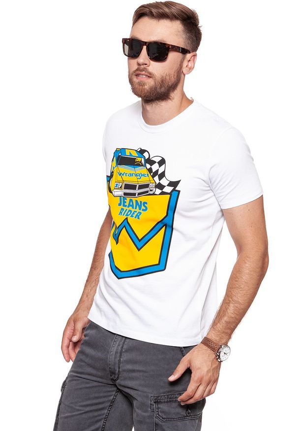 Wrangler - WRANGLER T SHIRT B&Y CREW TEE WHITE W7C41FK12 112131688. Materiał: bawełna. Wzór: nadruk. Sezon: lato