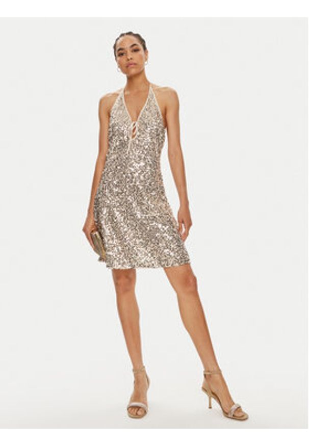 ROTATE Sukienka koktajlowa Magnolia 1126281531 Złoty Slim Fit. Kolor: złoty. Materiał: syntetyk. Styl: wizytowy