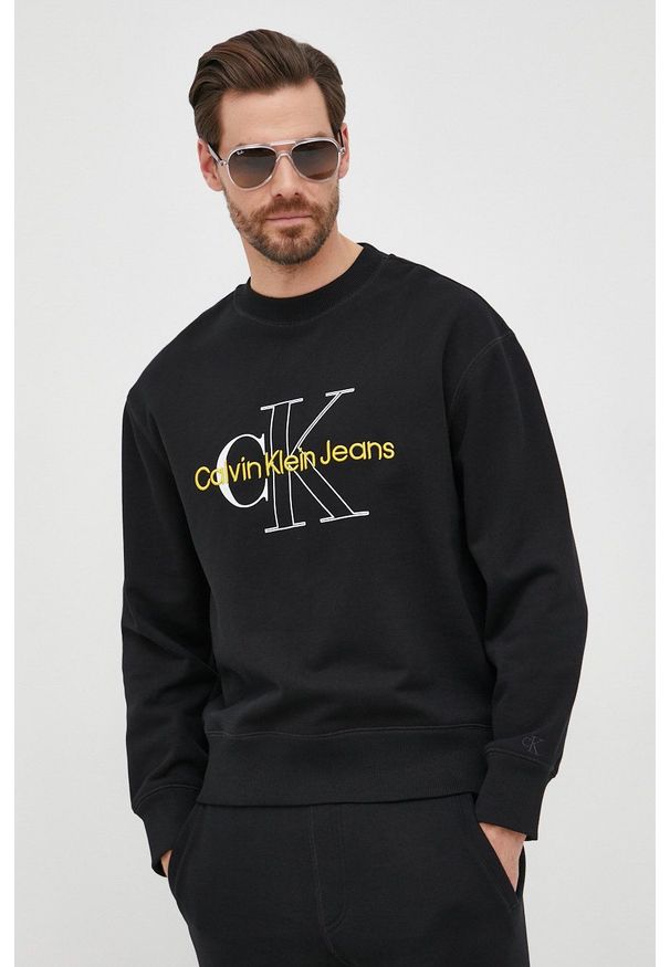 Calvin Klein Jeans bluza bawełniana męska kolor czarny z aplikacją. Kolor: czarny. Materiał: bawełna. Wzór: aplikacja