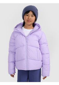 4f - 4F Kurtka puchowa z wypełnieniem syntetycznym dziewczęca - fioletowa 146 (10-11 lat). Kolor: fioletowy. Materiał: puch, syntetyk. Wzór: gładki. Sezon: lato #1