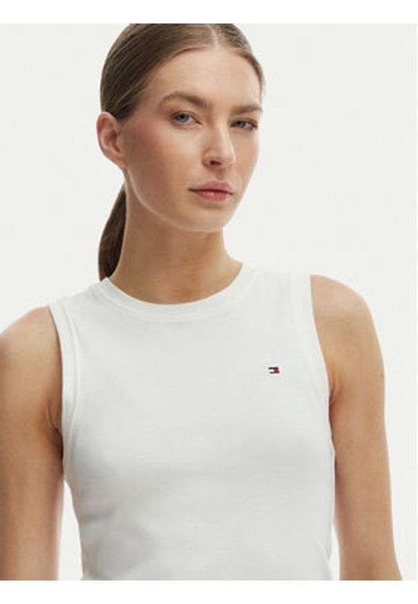 TOMMY HILFIGER - Tommy Hilfiger Top WW0WW47806 Écru Slim Fit. Kolor: kremowy. Materiał: bawełna