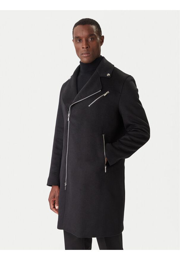 Karl Lagerfeld - KARL LAGERFELD Płaszcz wełniany 455015 554751 Czarny Regular Fit. Typ kołnierza: dekolt w karo. Kolor: czarny. Materiał: syntetyk
