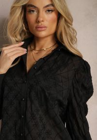 Renee - Czarna Koszula Transparentna z Bufiastymi Rękawami Paiama. Okazja: na co dzień. Kolor: czarny. Styl: casual