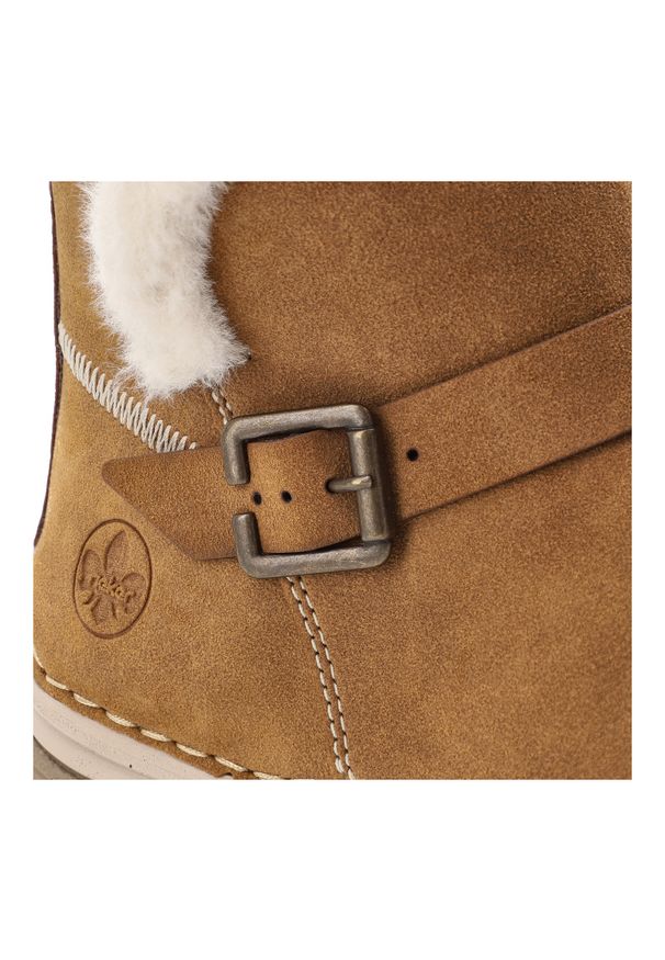 Śniegowce damskie Rieker, futerko na solidnej podeszwie i zapinane na suwak, brązowe, 45966-20. Zapięcie: klamry. Kolor: brązowy. Materiał: futro. Szerokość cholewki: normalna. Sezon: zima. Styl: elegancki, sportowy